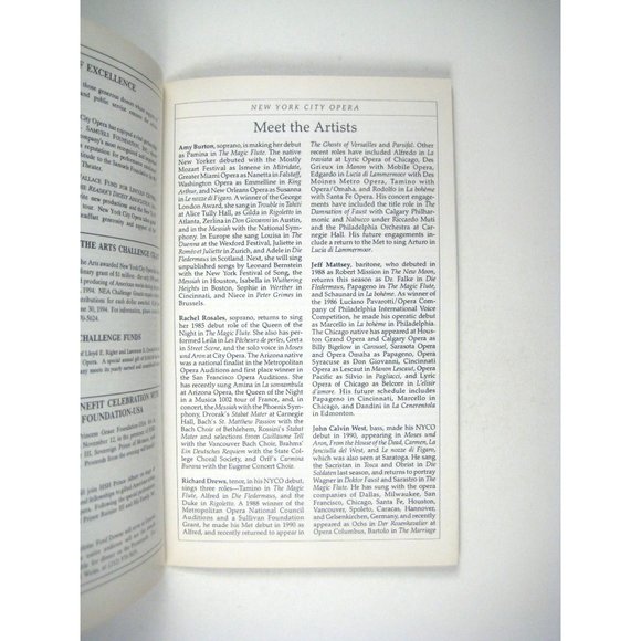 Magic Flute New York City Opera Stagebill October 1992 Lincoln Center NYC - Picture 5 of 6